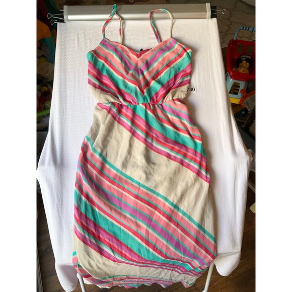 Heart Soul Women Maxi Dress size M Sleeveless Elastic Waist Casual Rainbow Pink - Picture 2 of 10